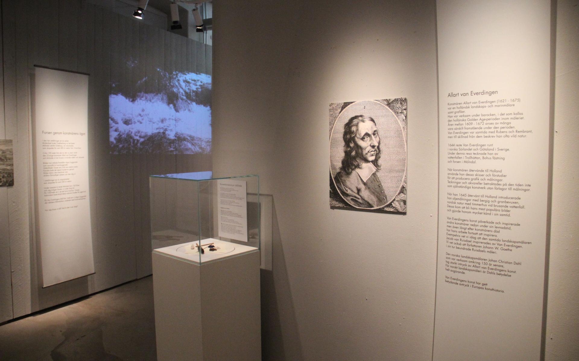 Utställningen, som hålls på ytan 45 kubik, innehåller även upplysningar om konstnären Allart van Everdingen, samt exempel på hur forsen har avbildats genom historien.