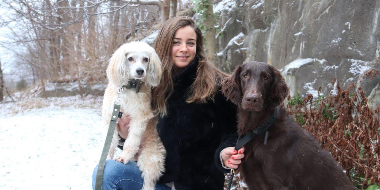 Sofia Klemming älskar hundar över allting annat och drömmer om en framtida gård på landet med plats för fler hundar utöver Laban och Luna, varav den senare hon är dagmatte åt. Foto: Camilla Moestedt
