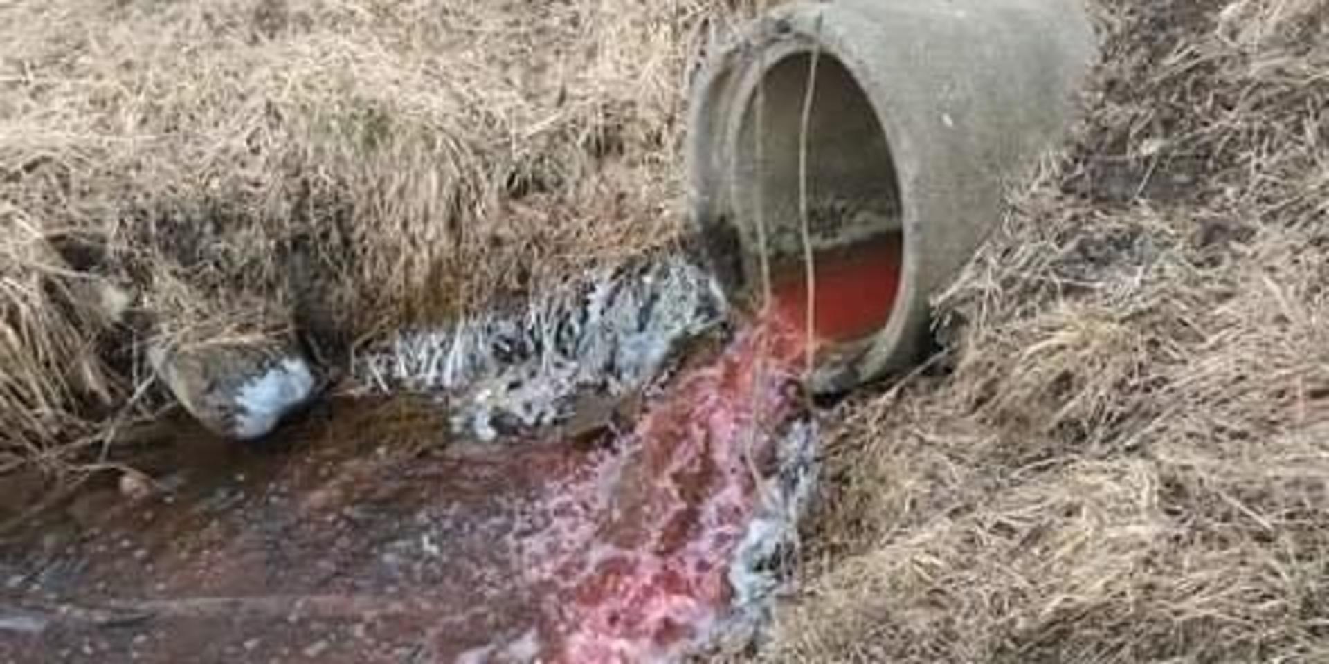 Rött vatten forsade ut i bäcken i Kållered. Foto: Privat